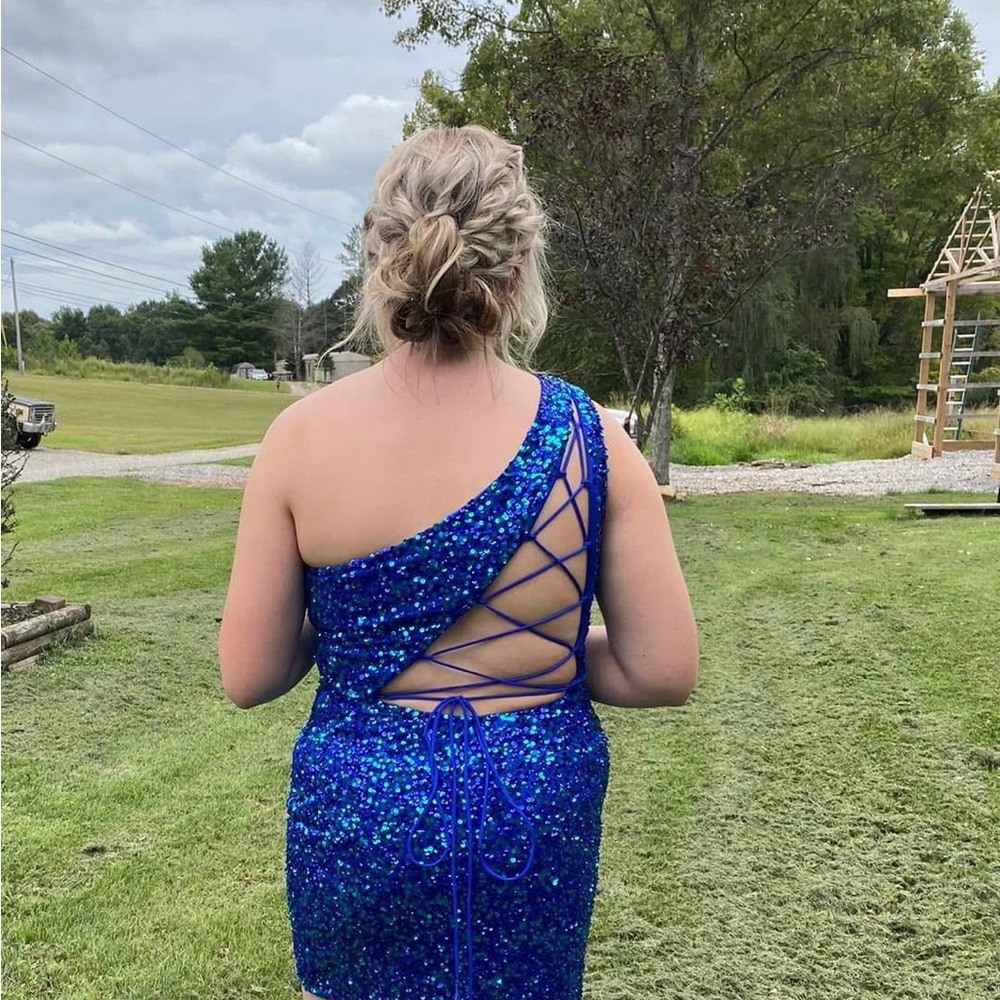 Royal Blue One shoulder Corset Sequin Dress